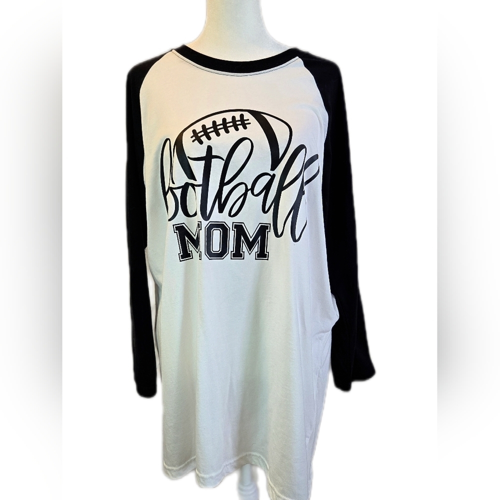 Next Level Apparel Black & White 'Football Mom' 3/4 Sleeve Raglan Tee